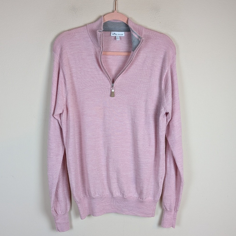 Peter Millar Sweater Med Pink Crown Soft Quarter Zip Wool Silk Pullover MF19S52